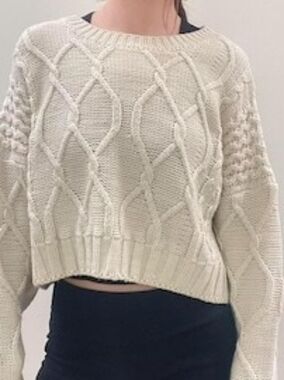 Women's Cream Cable Knit Cropped Sweater